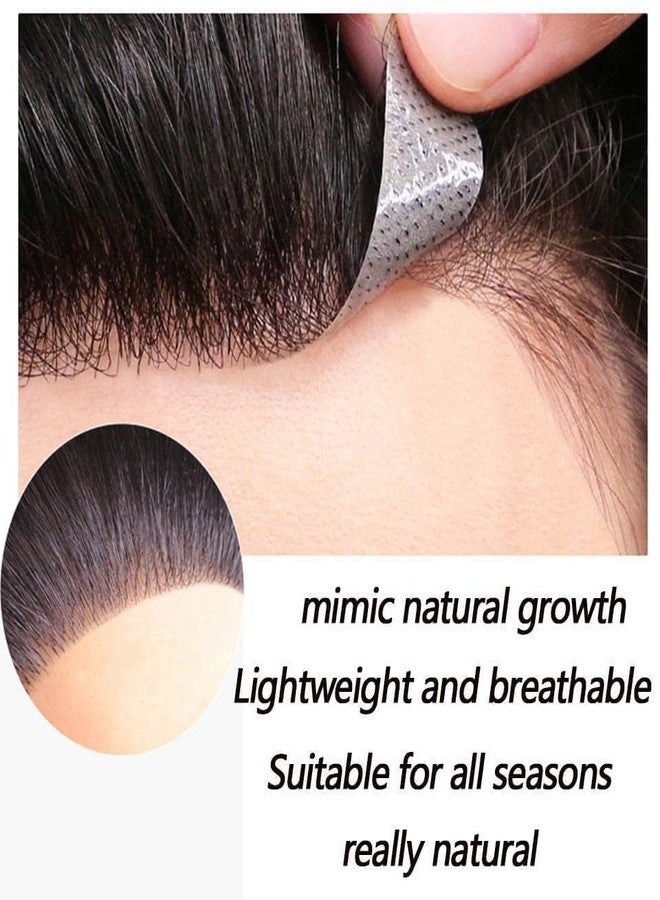 Voloria Men Forehead Hairline Toupee 100% Human Hair Skin PU Man Hairpieces Frontal Hair Topper for Receding Natural Hairline Replacement Systems (0.59x6.29INCH, 1B Black Color) - Image 5